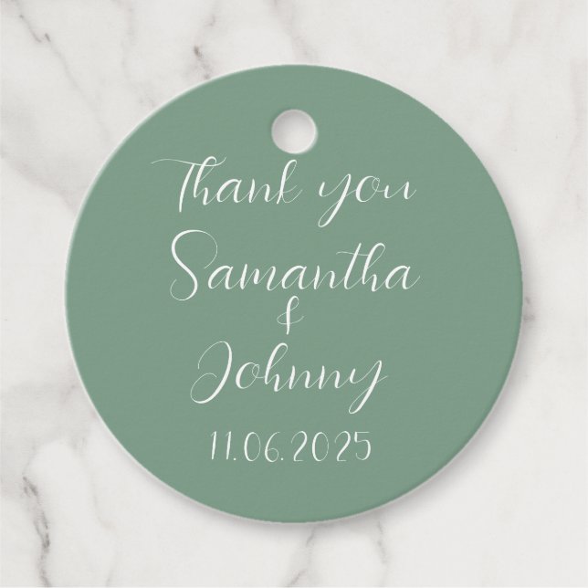 Green Sage Script Simple Elegant Classic Wedding Geschenkanhänger (Vorderseite)