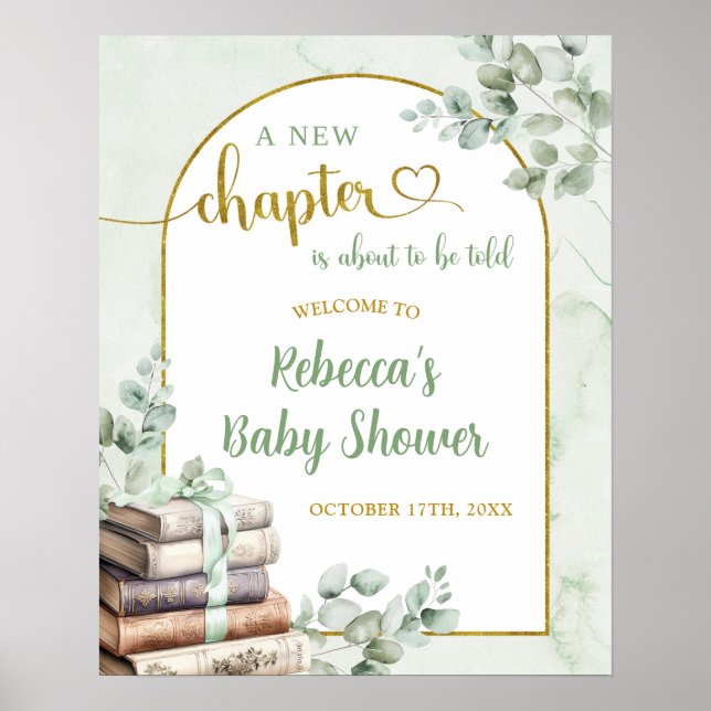 Green Sage Storybook Babydusche Begrüßungszeichen Poster (Vorne)