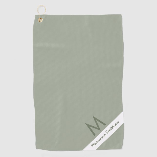 Green Sage Strip Moderner Mit Monogramm Name Benut Golfhandtuch (Vorderseite)