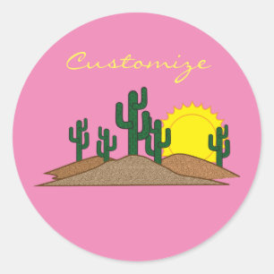 Green Saguaro Cactus Desert Sunrise Runder Aufkleber