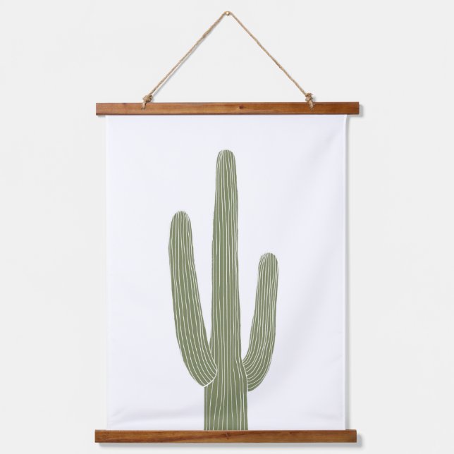 Green Saguaro Cactus Southwestern Kinderzimmer Dec Wandteppich Mit Holzrahmen (Vorderseite)