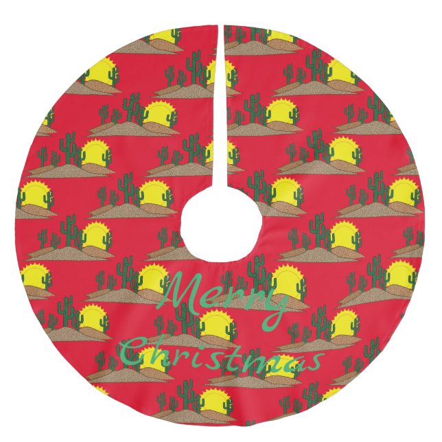 Green Saguaro Cactus Wüste Sunrise Thunder_Cove Polyester Weihnachtsbaumdecke (Vorderseite)