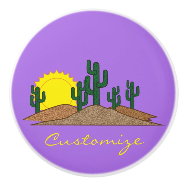 Green Saguaro Cactus Wüste Sunset Thunder_Cove Keramikknauf (Vorderseite)