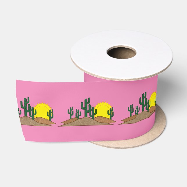 Green Saguaro Cactus Wüste Sunset Thunder_Cove Satinband (Spule)