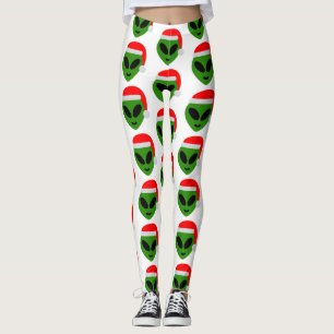 green santa Alien emoji Leggings