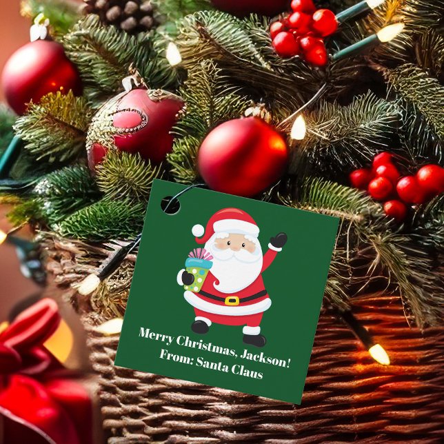 Green Santa Claus Custom Kids Weihnachts-Party Geschenkanhänger (Von Creator hochgeladen)