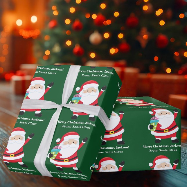 Green Santa Claus Weihnachten Weihnachten an Kinde Geschenkpapier (Von Creator hochgeladen)