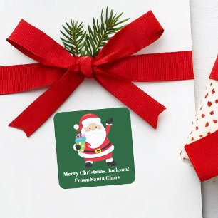 Green Santa Claus Weihnachten Weihnachten an Kinde Quadratischer Aufkleber