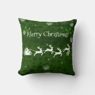 Green Santa's Schlitten- und Rentierwurfkissen Kissen