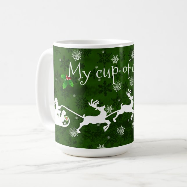 Green Santa's Sleigh and Rentier Coffee Tasse (Vorderseite Links)