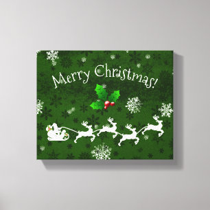 Green Santa's Sleigh und Rentier Canvas Print Leinwanddruck
