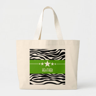 Green Sassy Star Zebra Tote Bag Jumbo Stoffbeutel