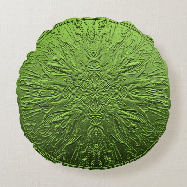 Green Satin Blume...... Rundes Kissen (Vorderseite)