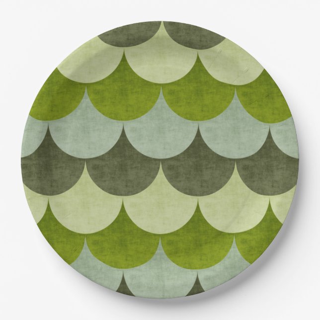 Green Scalloped Dragon Scanner Muster Pappteller (Vorderseite)
