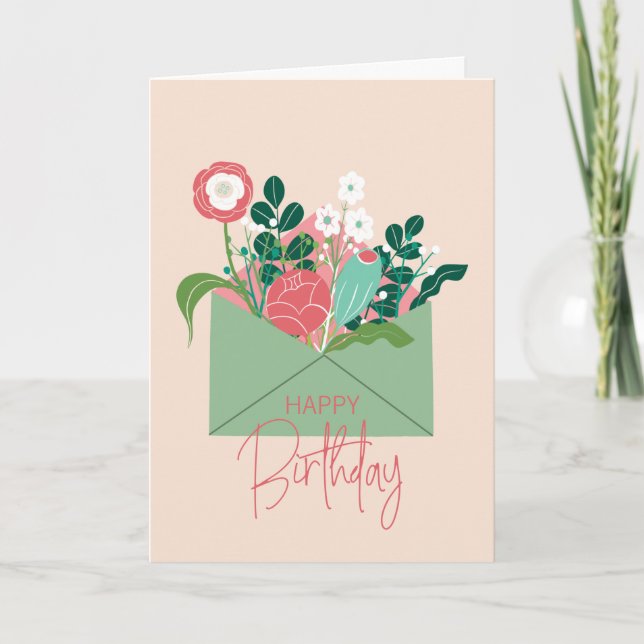 Green Scandinavian Floral Birthday Card Karte (Vorderseite)