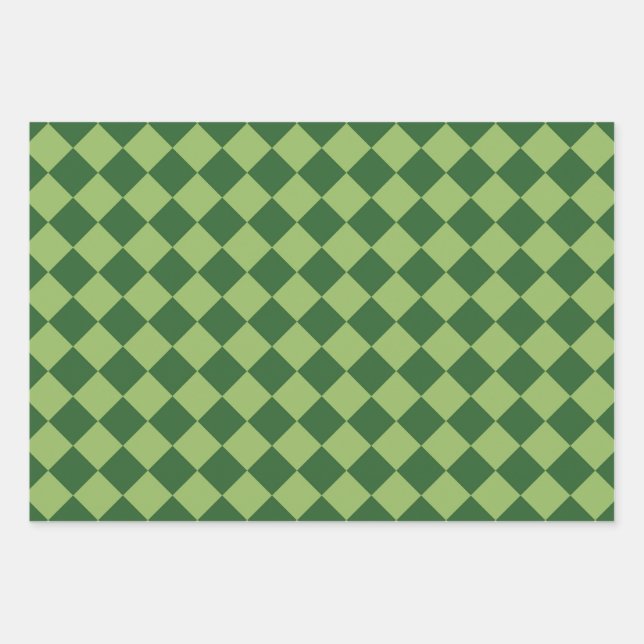Green Schachbrett Diamond Pattern Geschenkpapier Set (Vorderseite)