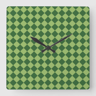 Green Schachbrett Diamond Pattern Quadratische Wanduhr
