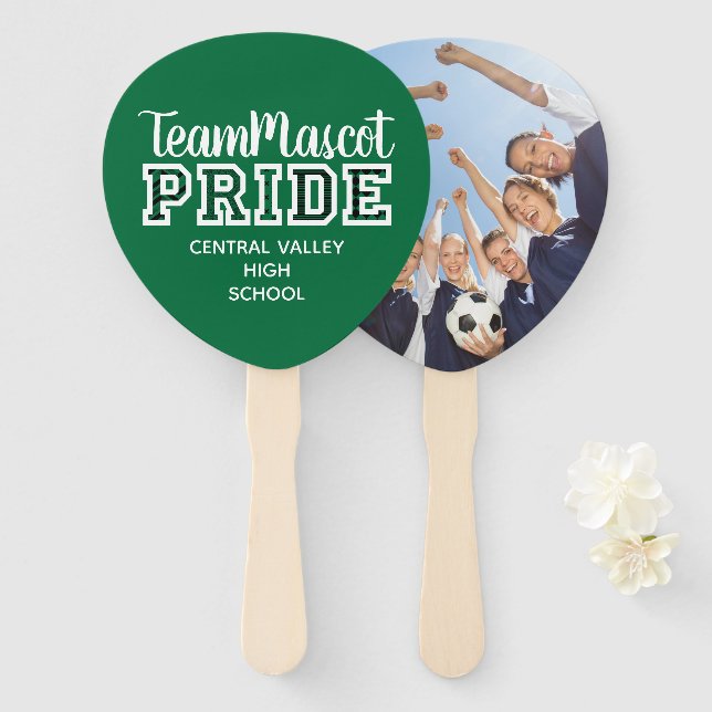 Green School Pride Mascot Name Hand Fan Fächer (Vorne und Hinten)