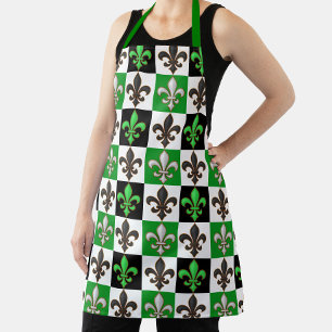 Green Schwarz-weiß Checkered Fleur-de-lis-Design Schürze