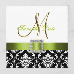 Green Schwarz-weiß Damask-Karte Save The Date