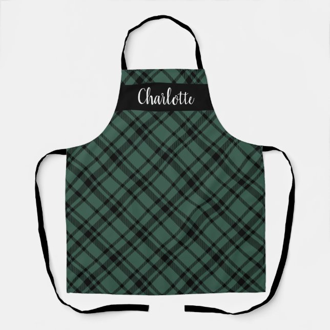 Green Scottish Tartan Karierter Personalisierter U Schürze (Vorderseite)