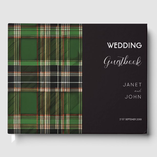 Green Scottish Tartan Wedding Gästebuch (Vorderseite)