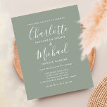 Green Script Einladung zur Hochzeitsfeier<br><div class="desc">Diese elegante,  preisgekrönte,  grüne Hochzeitseinladung mit ihren charakteristischen Stilnamen kann mit Ihren Informationen in schicker Schrift personalisiert werden. Entwickelt von Thisisnotme©</div>