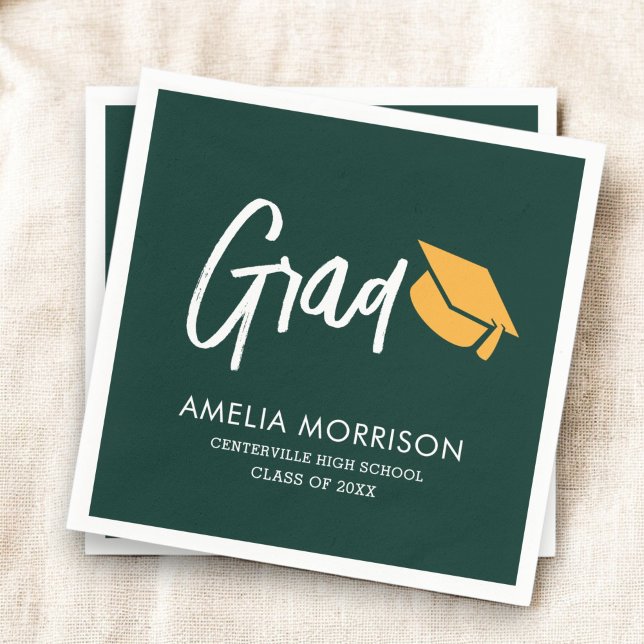 Green Script Graduate Minimalistischer Abschluss Serviette (Von Creator hochgeladen)