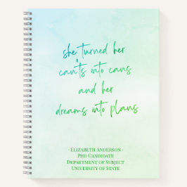 Green Script Graduate School Name Notebook Notizbuch