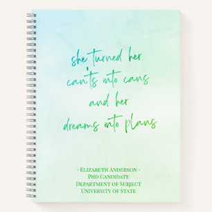 Green Script Graduate School Name Notebook Notizbuch