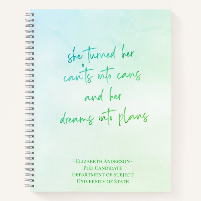 Green Script Graduate School Name Notebook Notizbuch (Vorderseite)