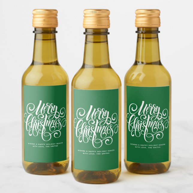 Green Script "Merry Christmas" Personalisiert Weinetikett (Flaschen)