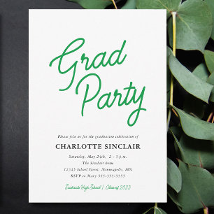 Green Script Simple Budget Grad Party Einladung