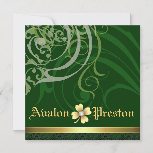 Green Scroll Kleeblatt St Patrick's Day Hochzeit Einladung (Vorderseite)