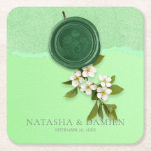 Green Seal Wedding Paper Coaster
