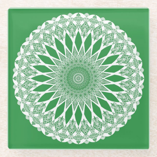 Green Seaweed Tristyns Mandala Glasuntersetzer (Vorderseite)