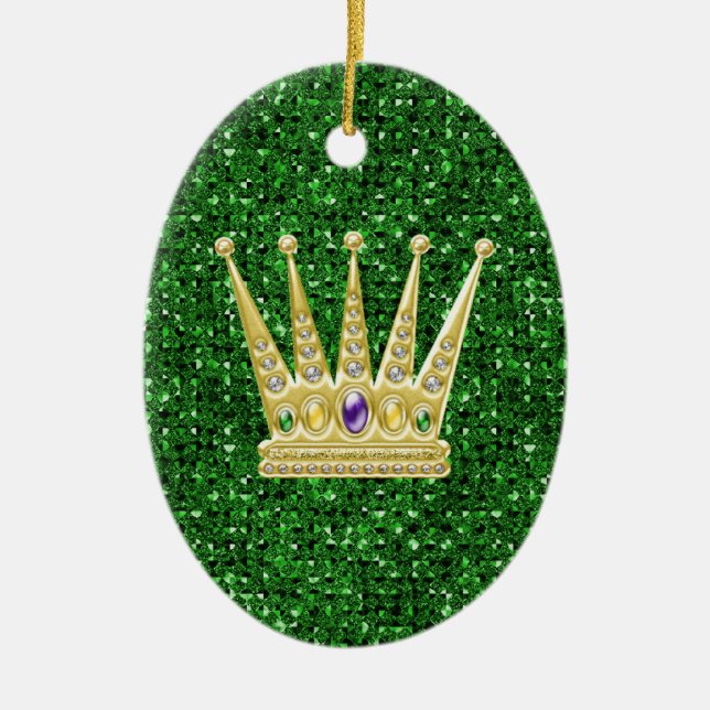 Green Sequin Effect Ornament mit Mardi Gras Crowns (Vorne)