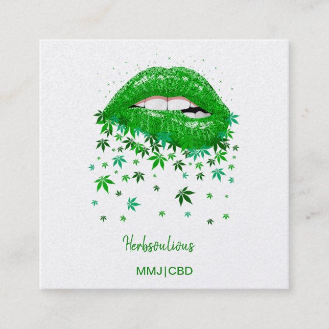 Green Sexy MMJ Lips Carré Carte de visite (Devant)