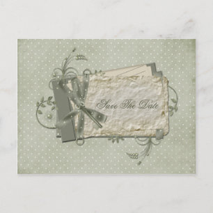 Green Shabby Dotted Swiss Save the Date Ankündigungspostkarte