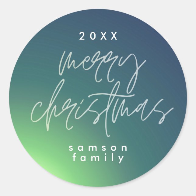 Green Shade Elegantes Weihnachtsfest Gradient Holi Runder Aufkleber (Vorderseite)