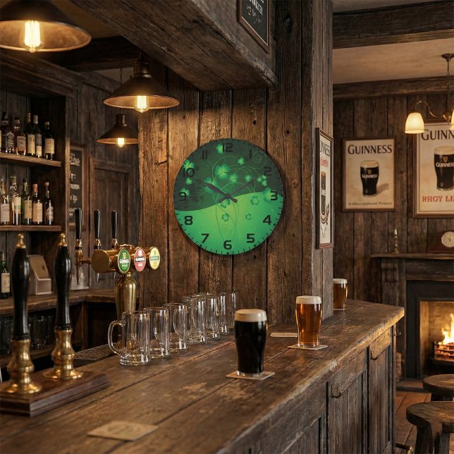 Green Shamrock Clover St Patrick’s Day Luck Große Wanduhr (Von Creator hochgeladen)