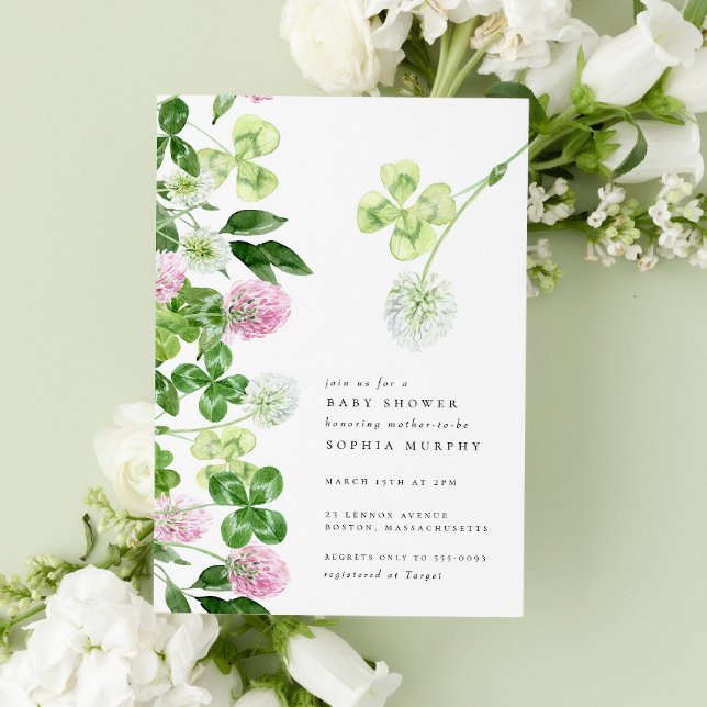 Green Shamrock Purple Clover Irish Baby Shower Einladung (Von Creator hochgeladen)