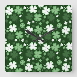 Green Shamrock, St. Patrick's Day Quadratische Wanduhr