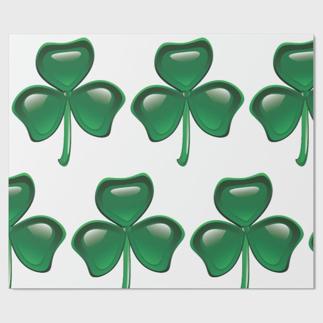 Green Shamrock Three-Leaf Clover Geschenkpapier (Flach)