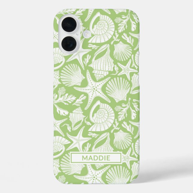 Green Shells Personalized iPhone 16 Plus Hülle (Rückseite)
