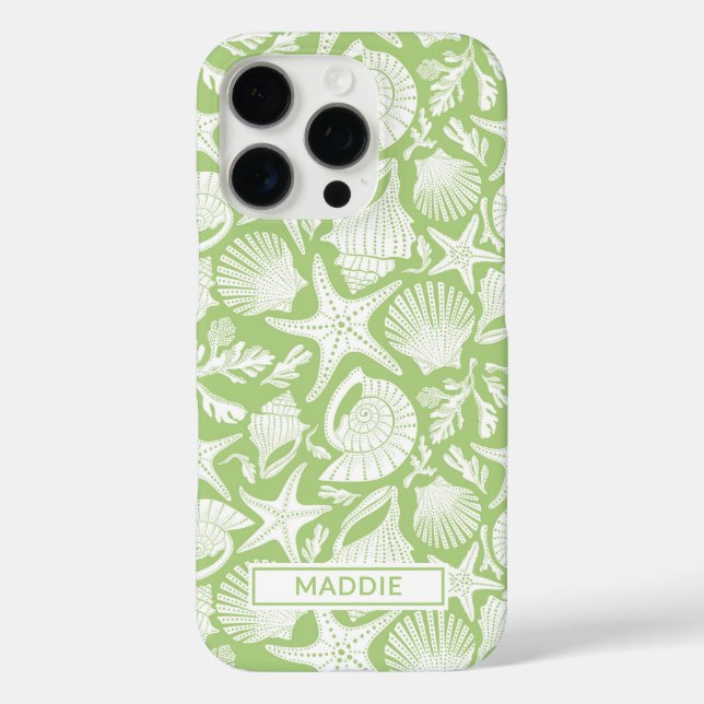 Green Shells Personalized iPhone 16 Pro Hülle (Rückseite)