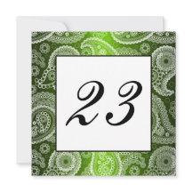 Green Shimmer White Lace Paisley Tischnummer