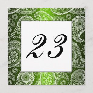 Green Shimmer White Lace Paisley Tischnummer