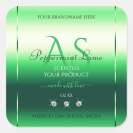 Green Shimmery Product Labels Rhinestones Monogram Quadratischer Aufkleber