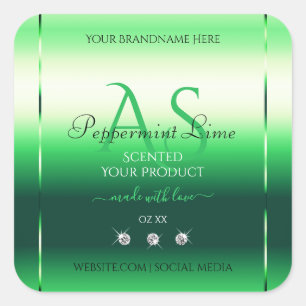 Green Shimmery Product Labels Rhinestones Monogram Quadratischer Aufkleber